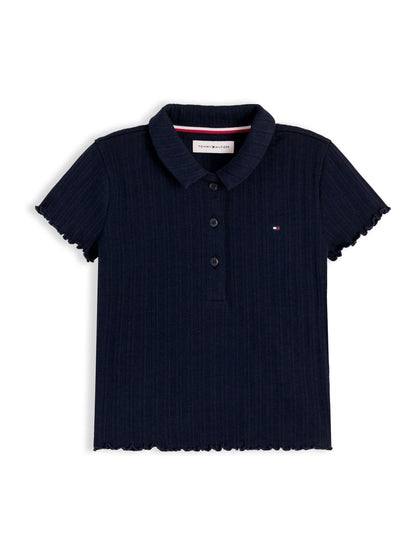 Dsiney Kidz - Tommy Hilfiger Blue Ribbed Pointelle Polo Collar Top image 4
