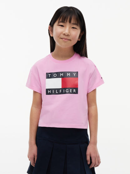 Dsiney Kidz - Tommy Hilfiger Pink Heritage Flag Logo Relaxed T-Shirt image 1