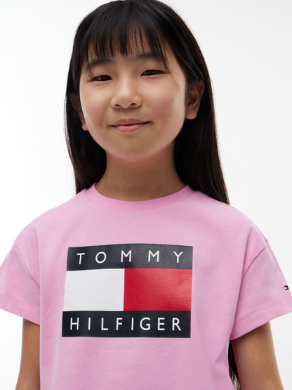 Dsiney Kidz - Tommy Hilfiger Pink Heritage Flag Logo Relaxed T-Shirt image 2