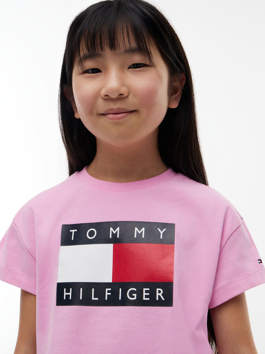 Dsiney Kidz - Tommy Hilfiger Pink Heritage Flag Logo Relaxed T-Shirt image 2