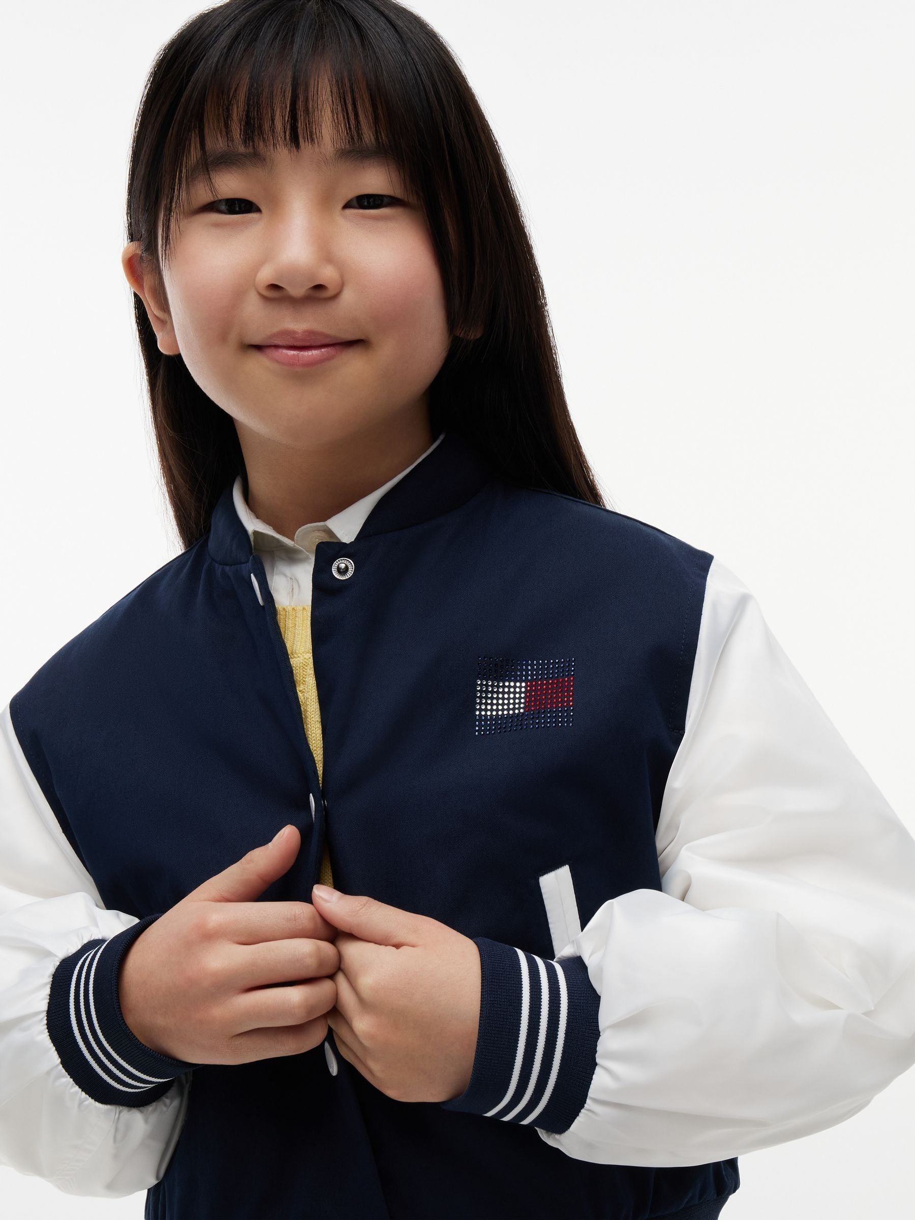 Dsiney Kidz - Tommy Hilfiger Blue Rhinestone Flag Relaxed Bomber Jacket image 3