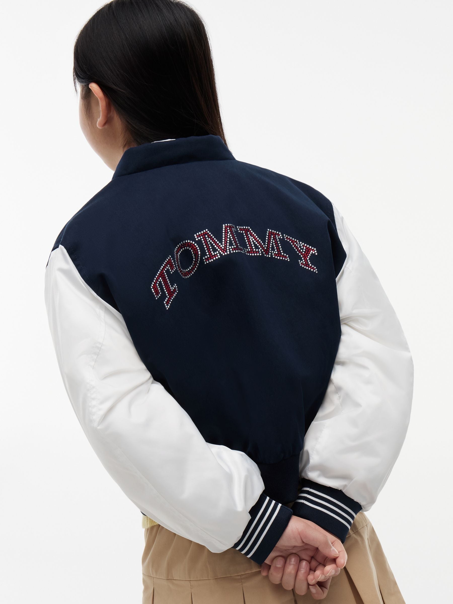 Dsiney Kidz - Tommy Hilfiger Blue Rhinestone Flag Relaxed Bomber Jacket image 5