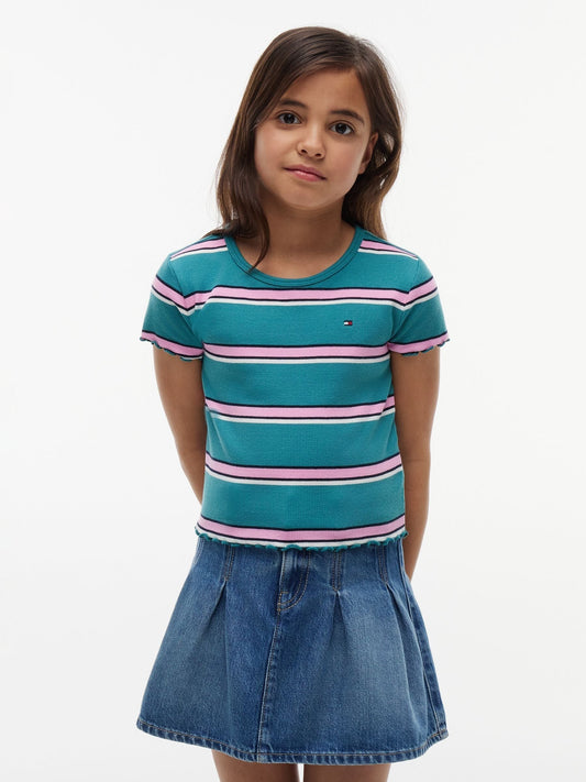 Dsiney Kidz - Tommy Hilfiger Green Essential Ruffle Extra Slim Ribbed Top image 1