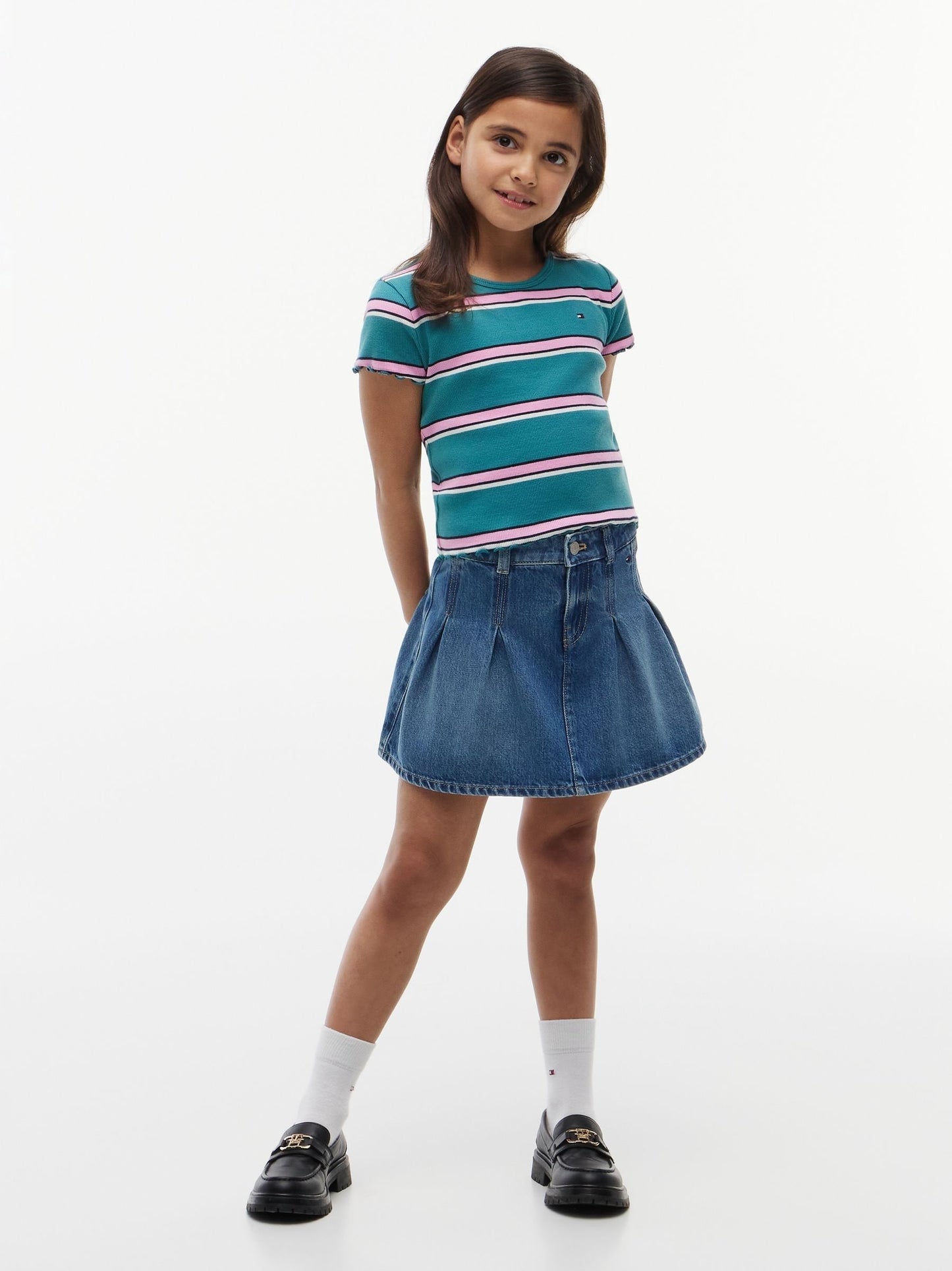 Dsiney Kidz - Tommy Hilfiger Green Essential Ruffle Extra Slim Ribbed Top image 3