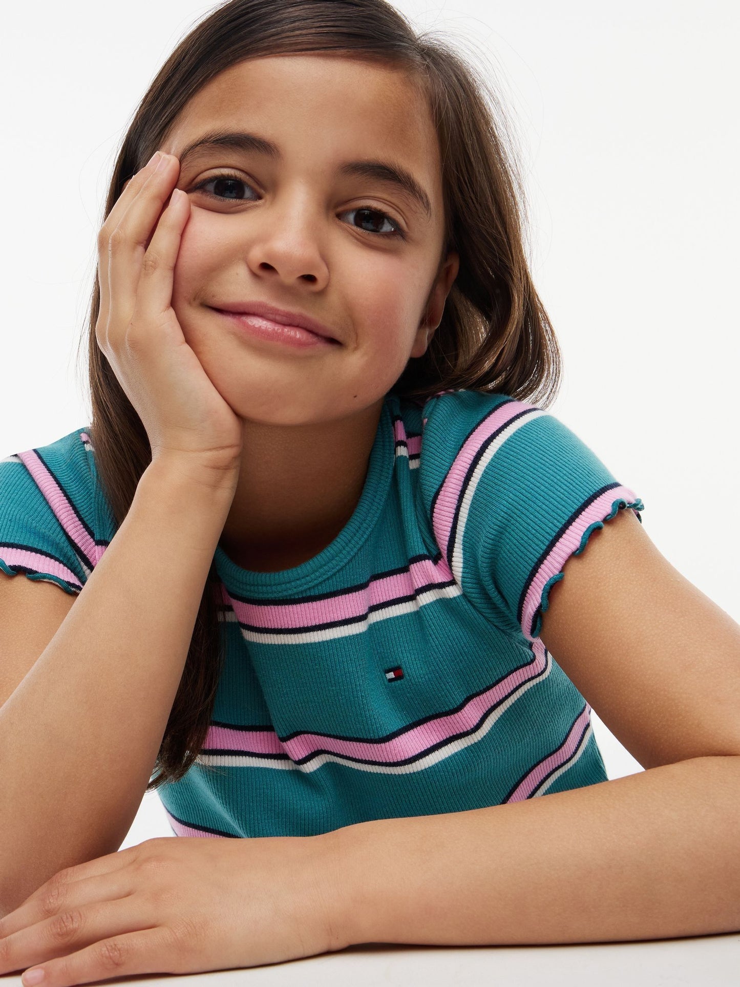 Dsiney Kidz - Tommy Hilfiger Green Essential Ruffle Extra Slim Ribbed Top image 4