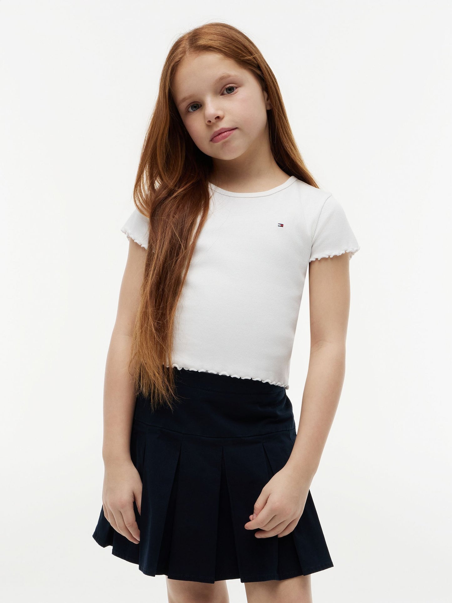 Dsiney Kidz - Tommy Hilfiger White Essential Ruffle Extra Slim Ribbed Top image 1