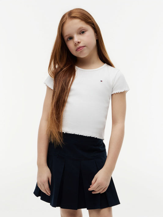 Dsiney Kidz - Tommy Hilfiger White Essential Ruffle Extra Slim Ribbed Top image 1