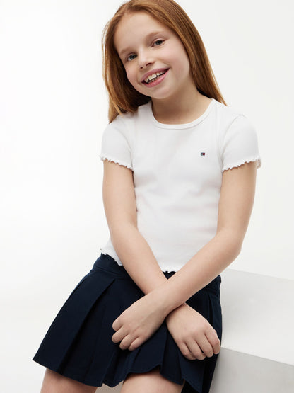 Dsiney Kidz - Tommy Hilfiger White Essential Ruffle Extra Slim Ribbed Top image 2