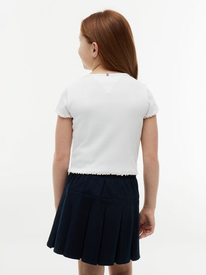 Dsiney Kidz - Tommy Hilfiger White Essential Ruffle Extra Slim Ribbed Top image 4
