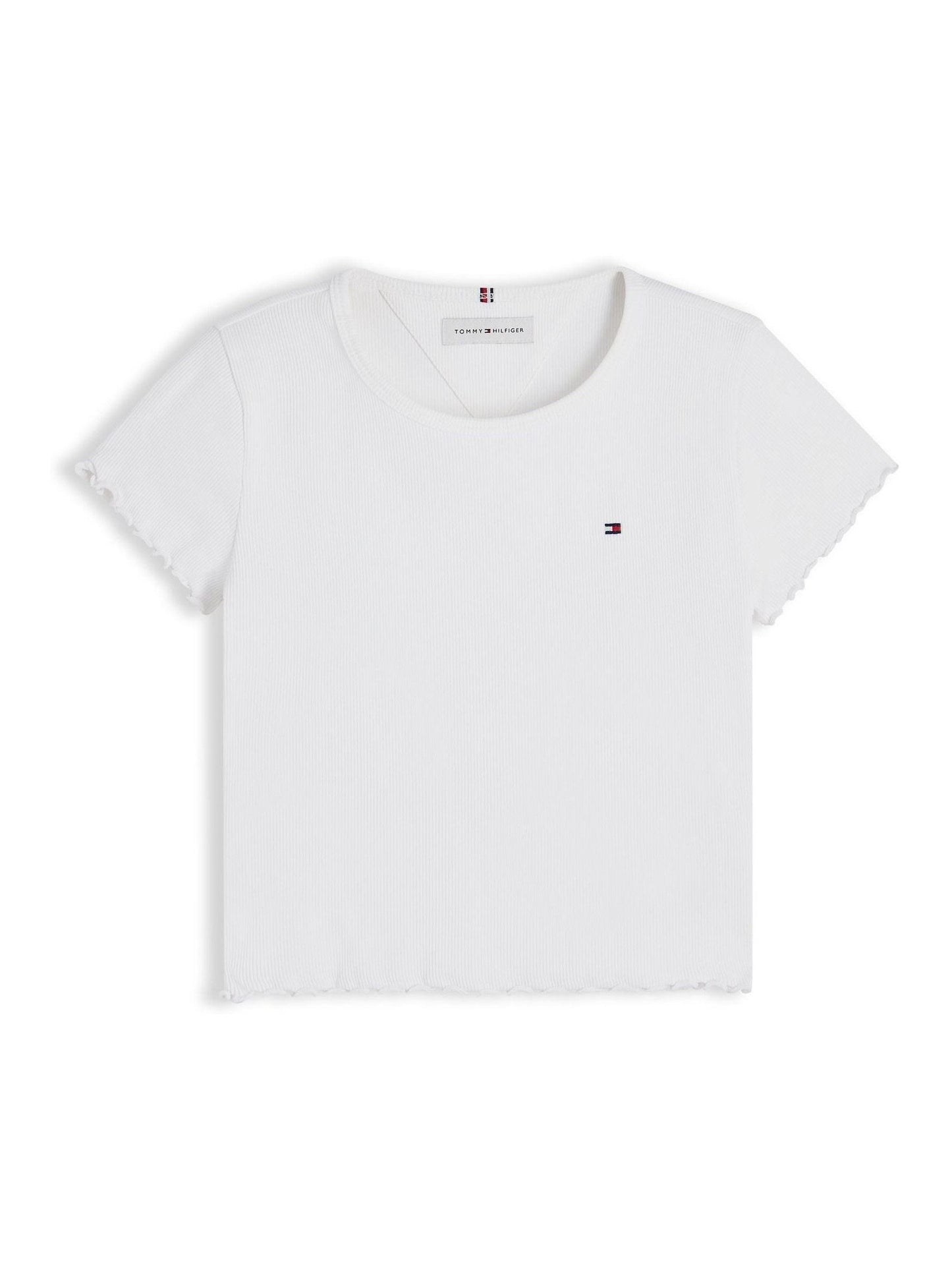 Dsiney Kidz - Tommy Hilfiger White Essential Ruffle Extra Slim Ribbed Top image 5