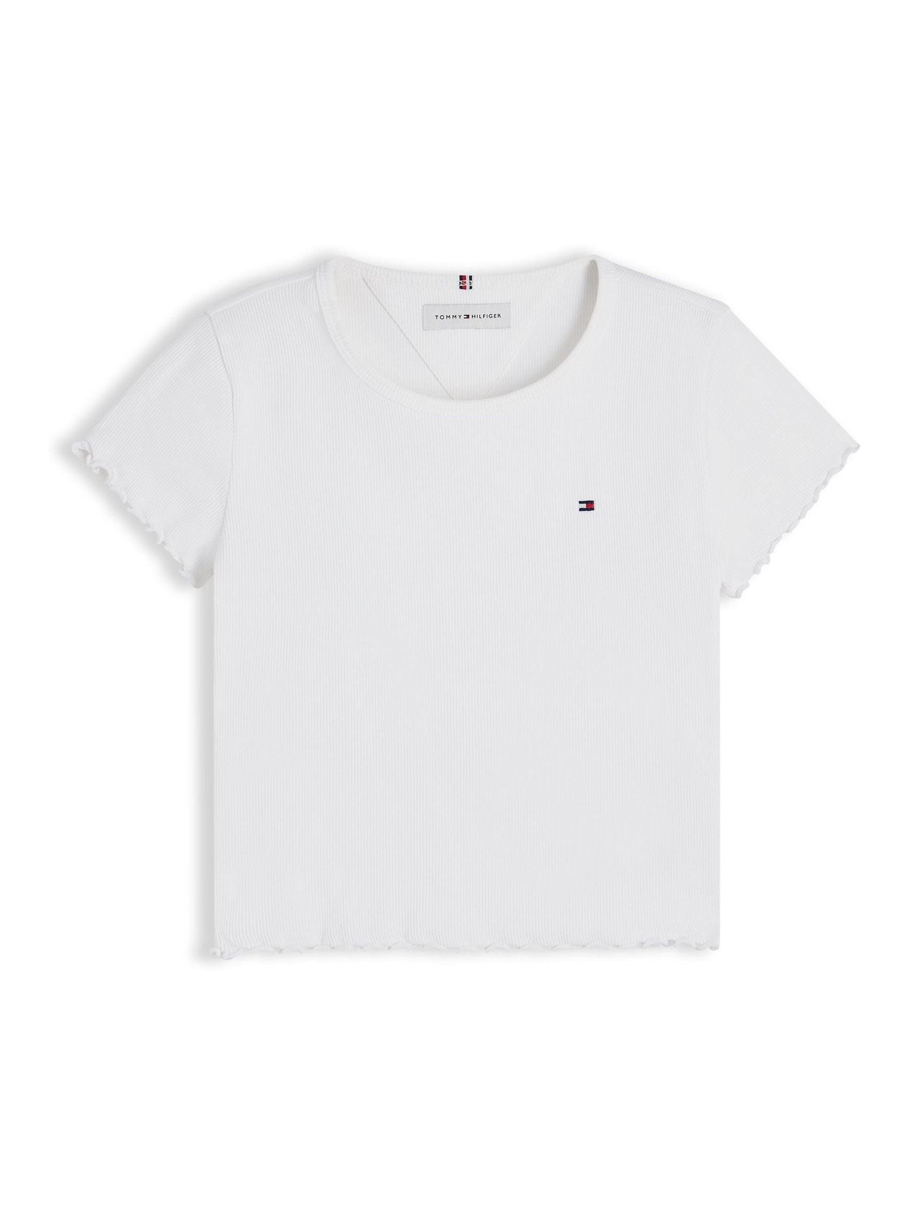 Dsiney Kidz - Tommy Hilfiger White Essential Ruffle Extra Slim Ribbed Top image 5