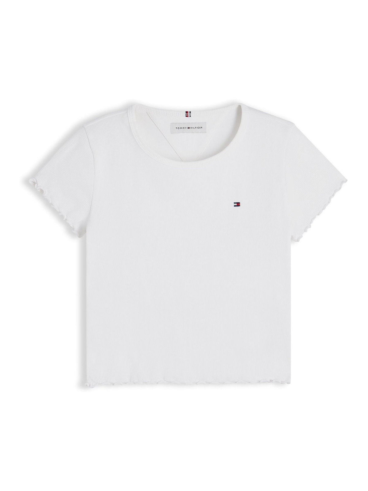 Dsiney Kidz - Tommy Hilfiger White Essential Ruffle Extra Slim Ribbed Top image 5