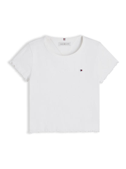 Dsiney Kidz - Tommy Hilfiger White Essential Ruffle Extra Slim Ribbed Top image 5