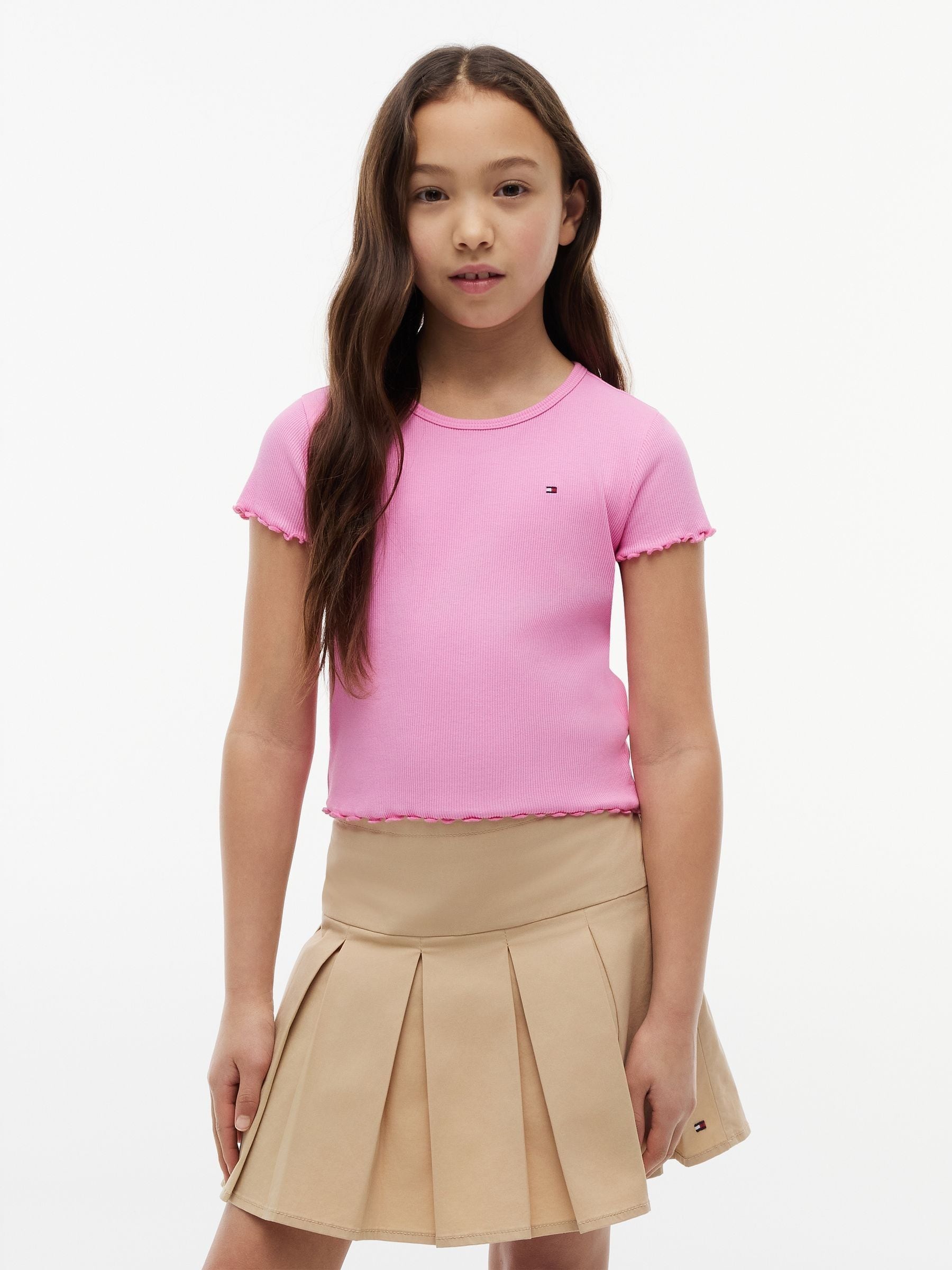Dsiney Kidz - Tommy Hilfiger Pink Essential Ruffle Extra Slim Ribbed Top image 1
