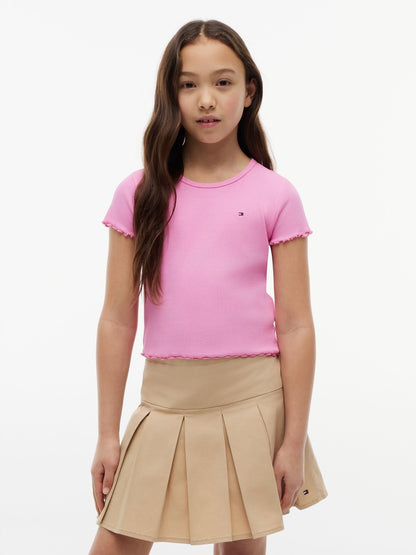 Dsiney Kidz - Tommy Hilfiger Pink Essential Ruffle Extra Slim Ribbed Top image 1