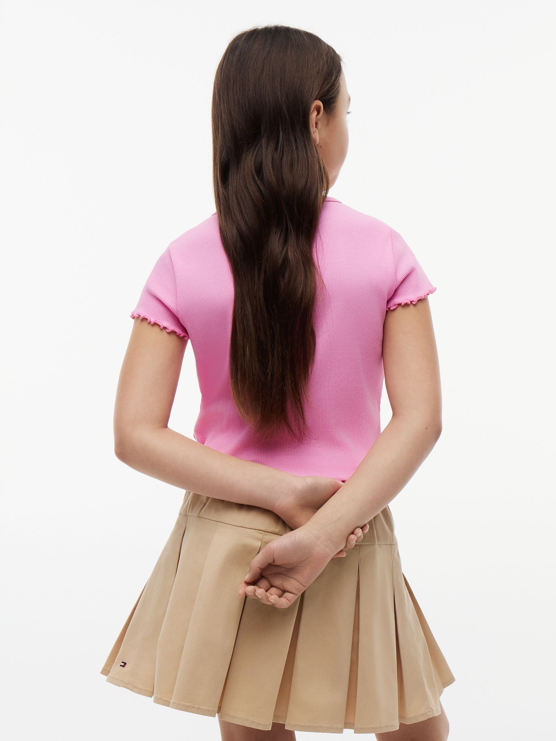 Dsiney Kidz - Tommy Hilfiger Pink Essential Ruffle Extra Slim Ribbed Top image 2