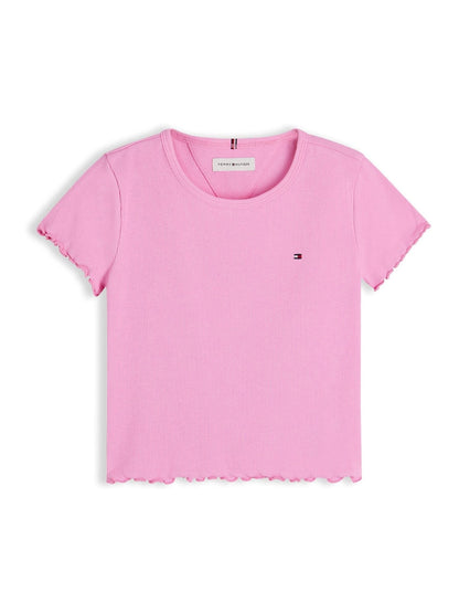 Dsiney Kidz - Tommy Hilfiger Pink Essential Ruffle Extra Slim Ribbed Top image 5