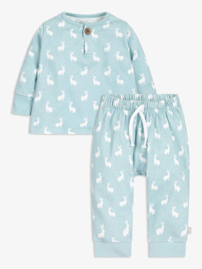 The Little Tailor Blue 2 Piece Jersey Bunny Print 100% Cotton Gift Set image 2