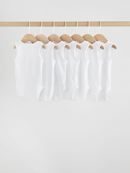 White 7 Pack Baby Vest Bodysuits image 2
