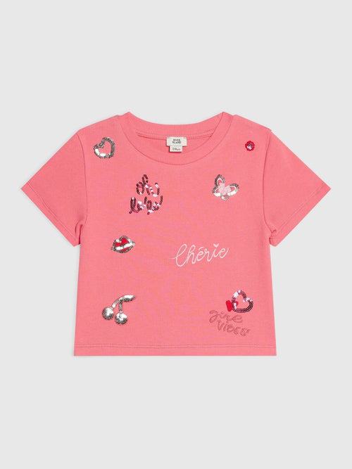 Dsiney Kidz - River Island Pink Sequin Embroidered T-Shirt image 1