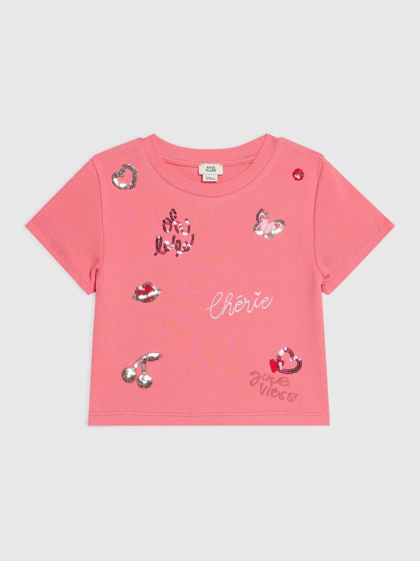 Dsiney Kidz - River Island Pink Sequin Embroidered T-Shirt image 1