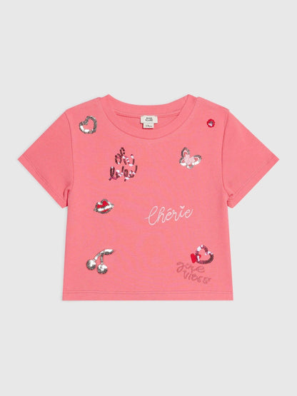 Dsiney Kidz - River Island Pink Sequin Embroidered T-Shirt image 1