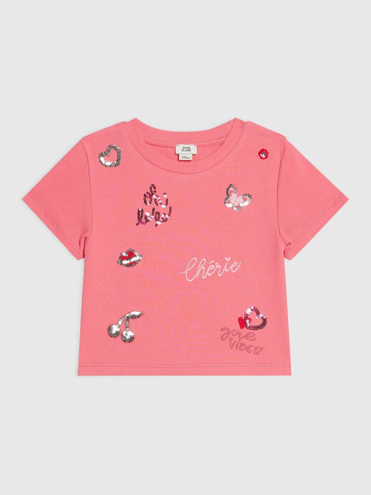 Dsiney Kidz - River Island Pink Sequin Embroidered T-Shirt image 1