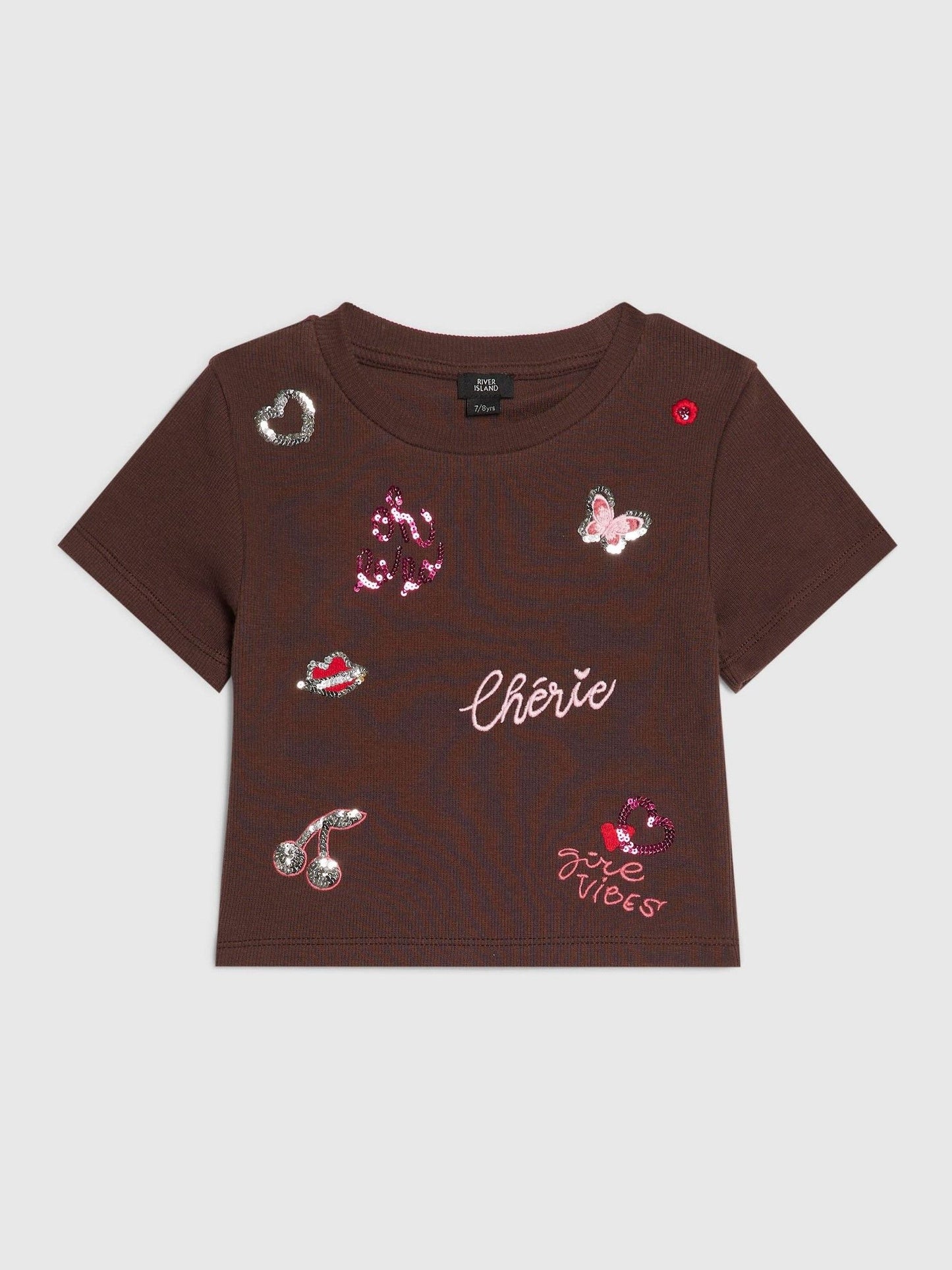 Dsiney Kidz - River Island Brown Sequin Embroidered T-Shirt image 1