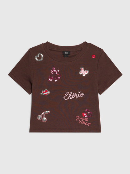 Dsiney Kidz - River Island Brown Sequin Embroidered T-Shirt image 1