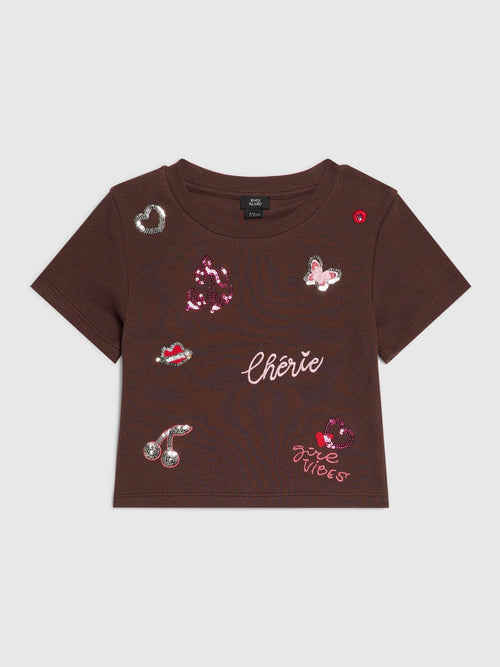 Dsiney Kidz - River Island Brown Sequin Embroidered T-Shirt image 1