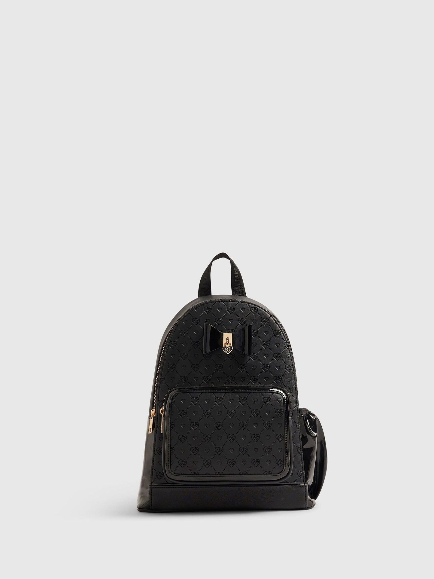 River Island Black Embossed Bow Backpack image 1