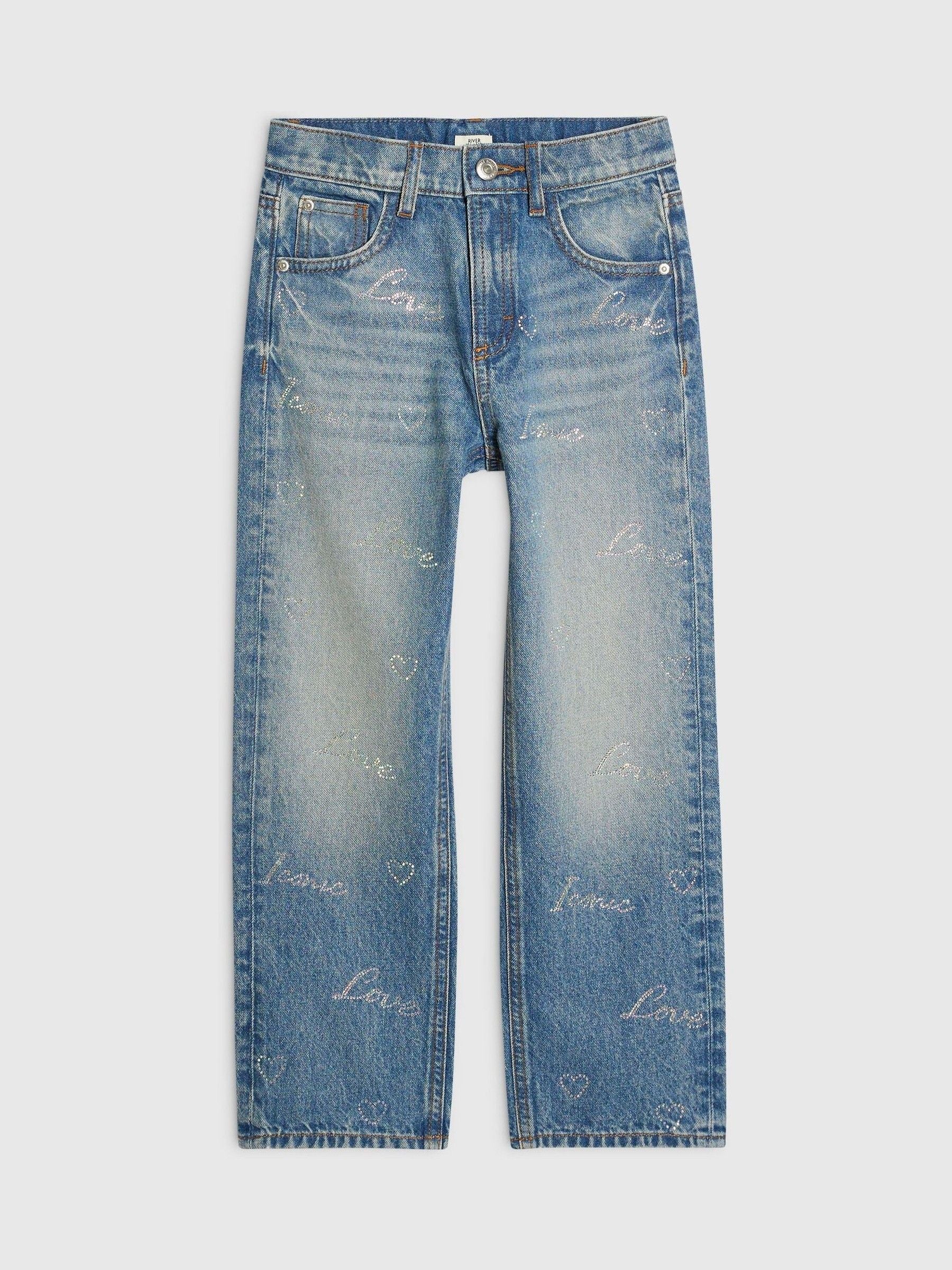 Dsiney Kidz - River Island Blue Scripty Hotfix Straight Leg Jeans image 1