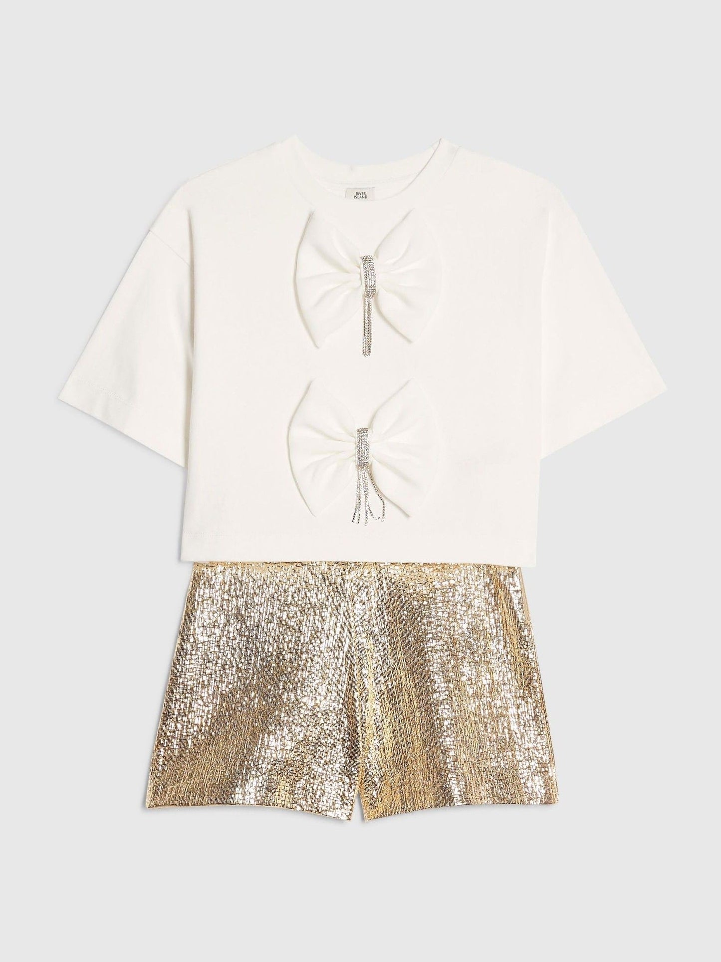 Dsiney Kidz - River Island White Bow T-Shirt & Short Set image 3