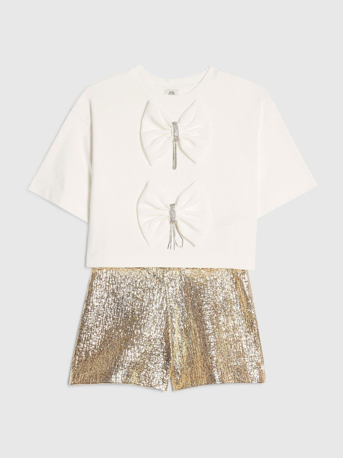 Dsiney Kidz - River Island White Bow T-Shirt & Short Set image 3