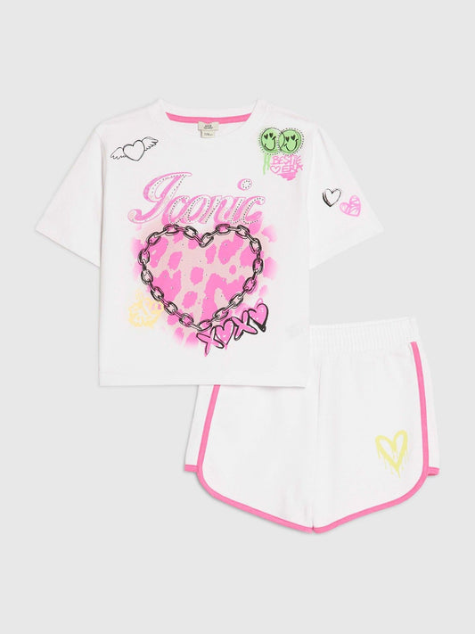 Dsiney Kidz - River Island White Neon Graffiti Top & Short Set image 1