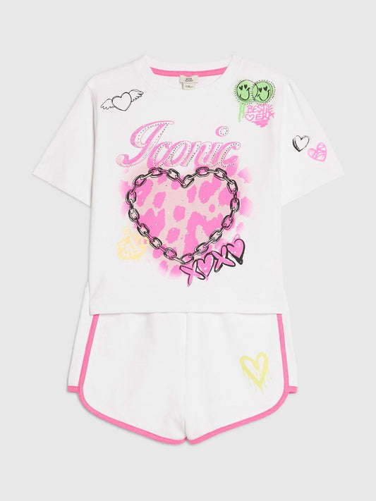 Dsiney Kidz - River Island White Neon Graffiti Top & Short Set image 2