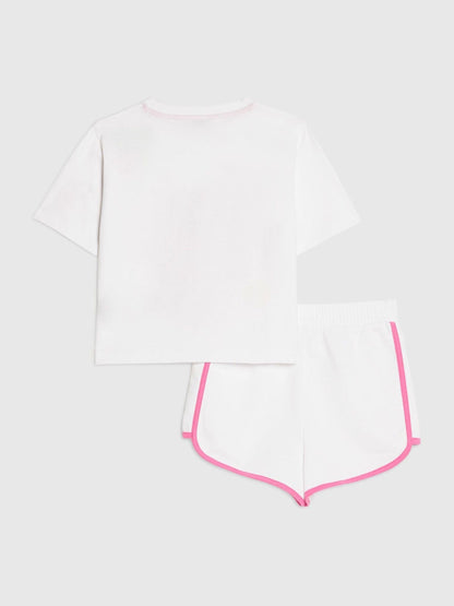 Dsiney Kidz - River Island White Neon Graffiti Top & Short Set image 3