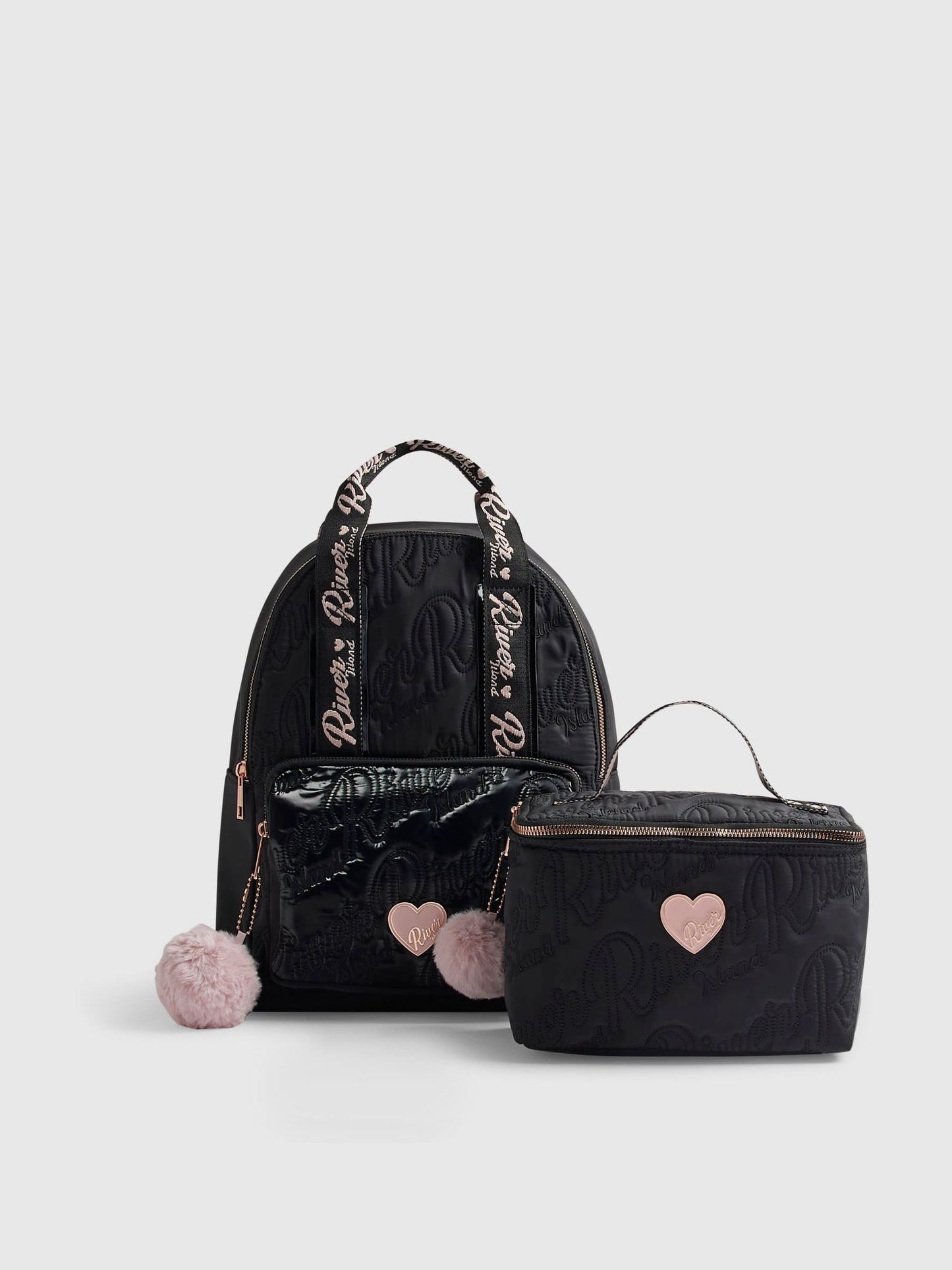 River Island Black Nylon Backpack & Lunchbox image 1