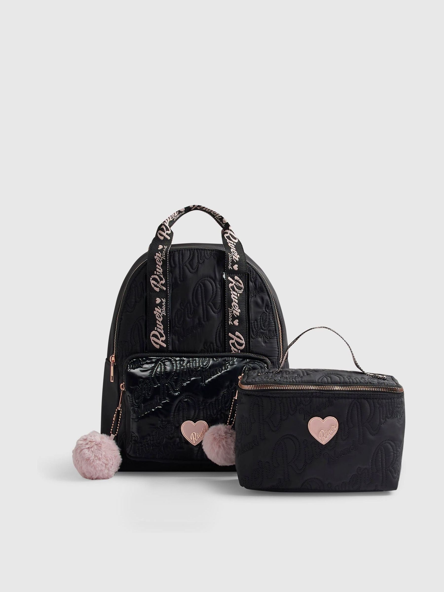 River Island Black Nylon Backpack & Lunchbox image 1