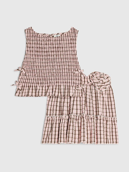 Dsiney Kidz - River Island Pink Check Rosette Top & Skirt Set image 2