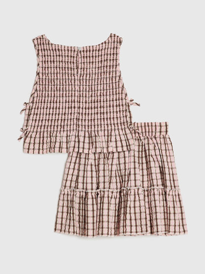 Dsiney Kidz - River Island Pink Check Rosette Top & Skirt Set image 3