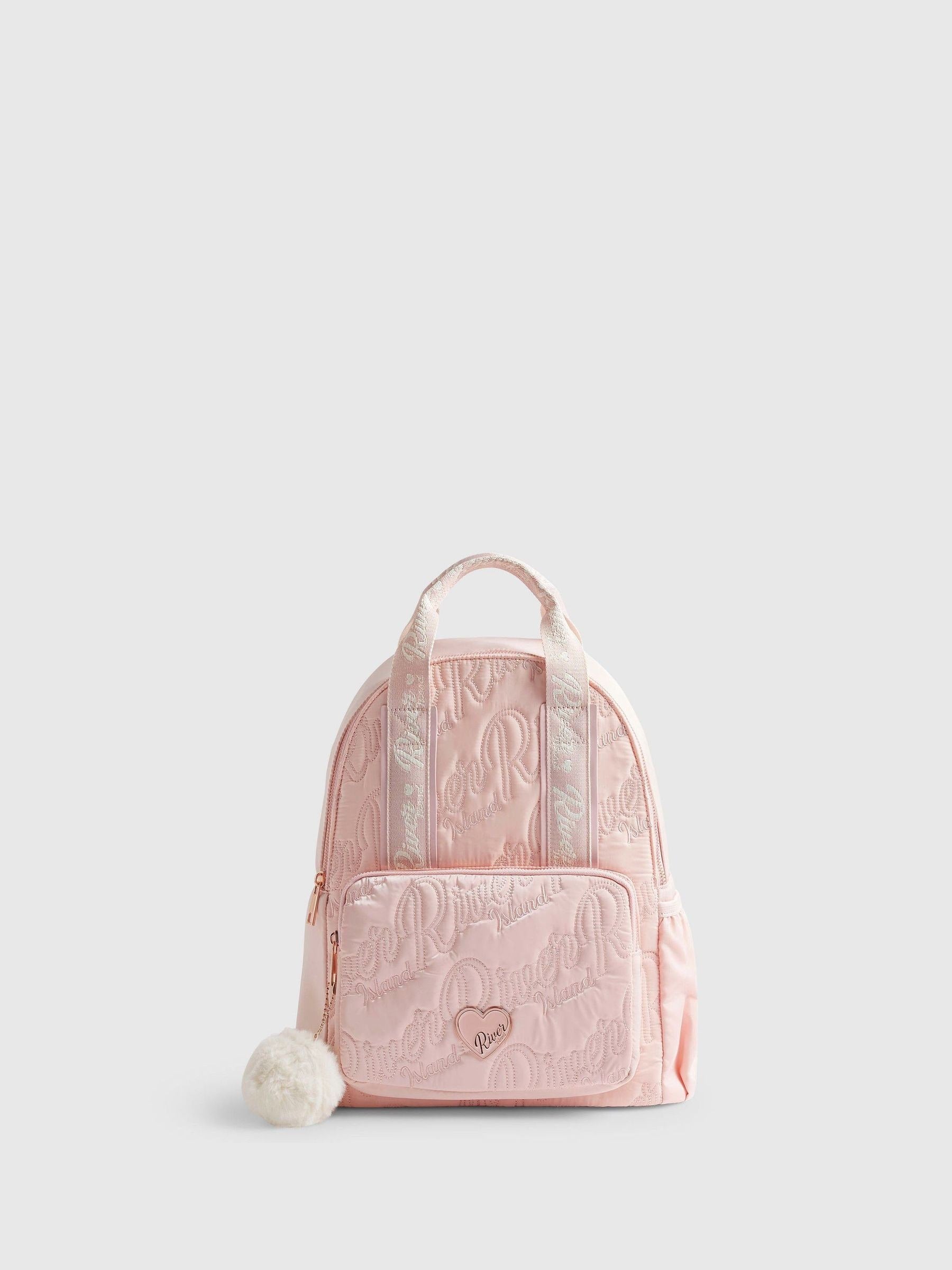 River Island Pink Logo Nylon Backpack image 1