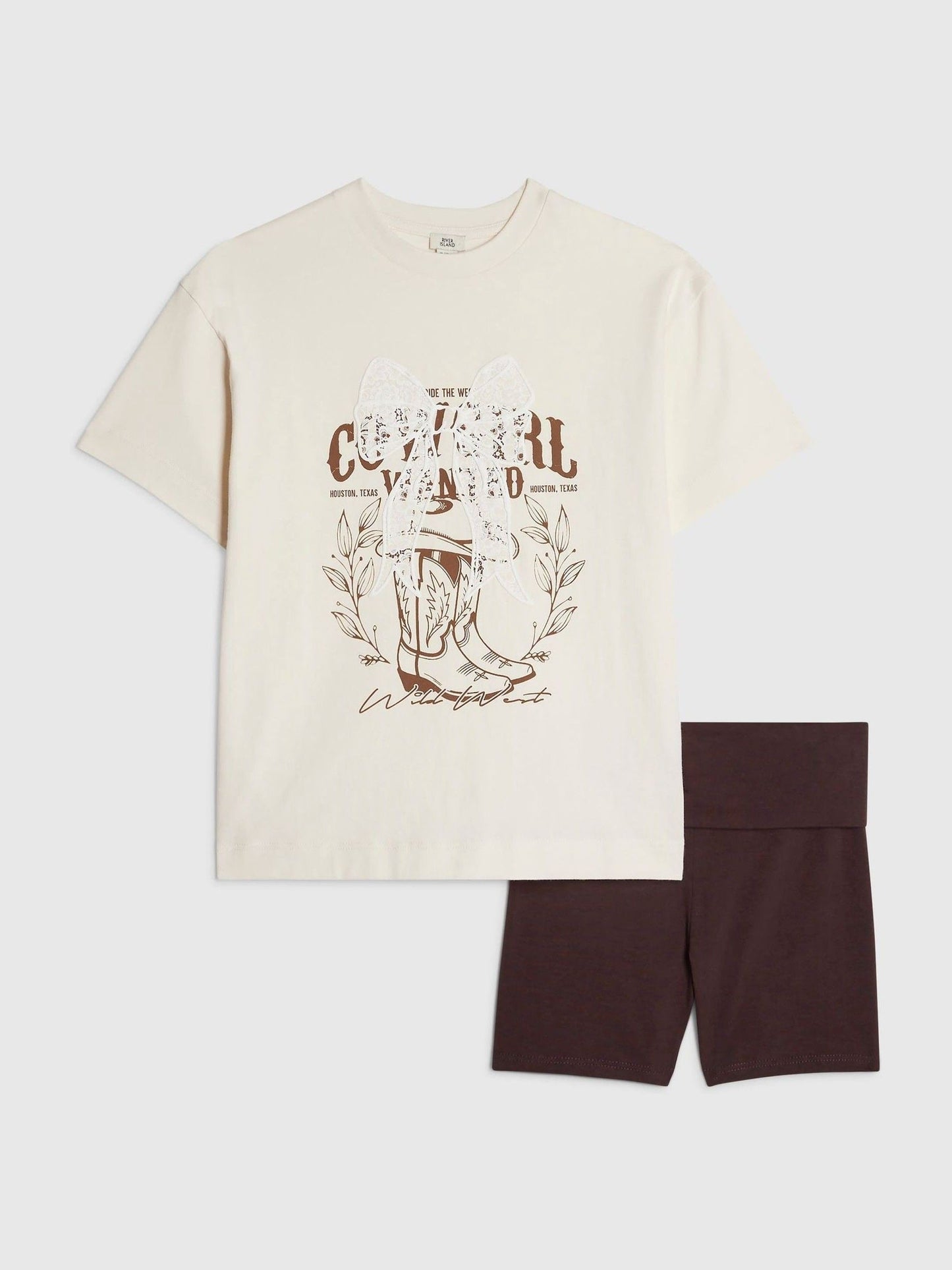Dsiney Kidz - River Island Cream Cowgirl Top & Cycle Shorts Set image 1