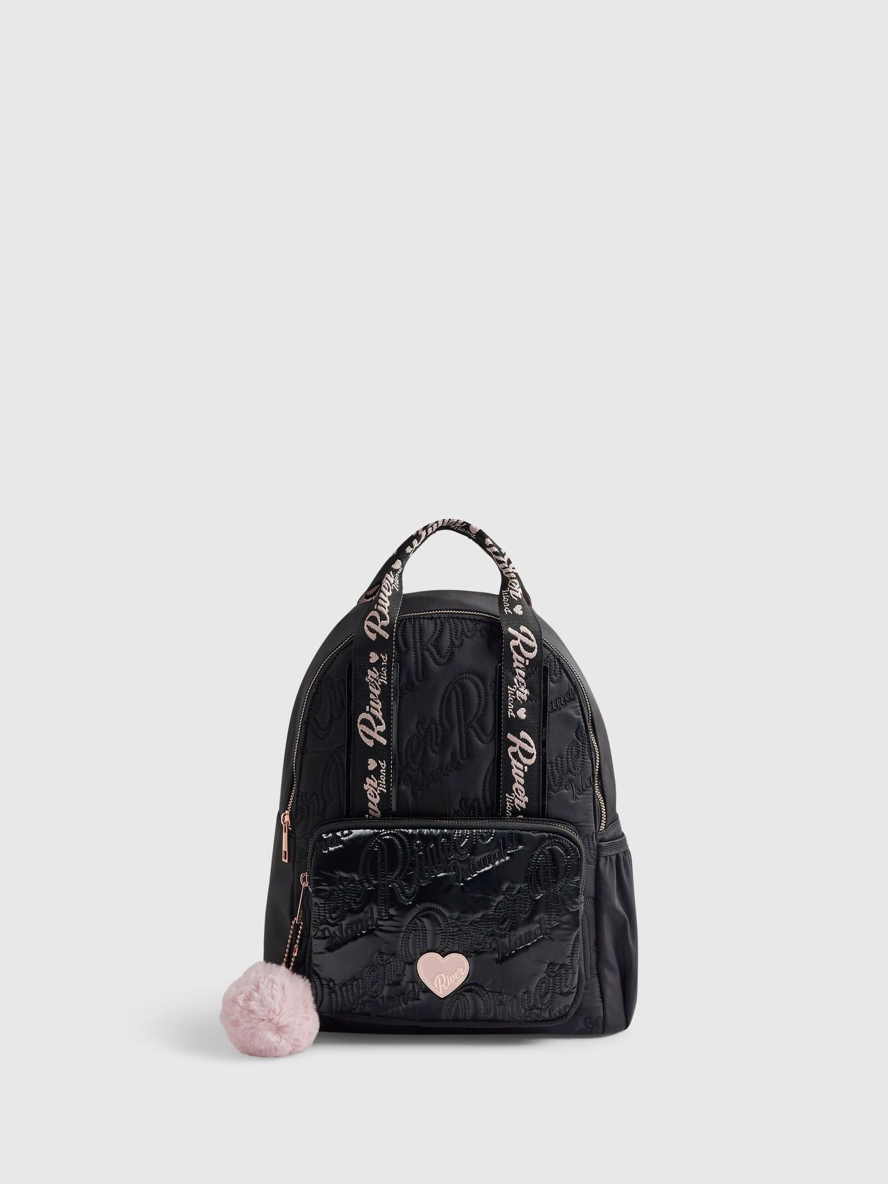 River Island Black Logo Nylon Backpack image 1