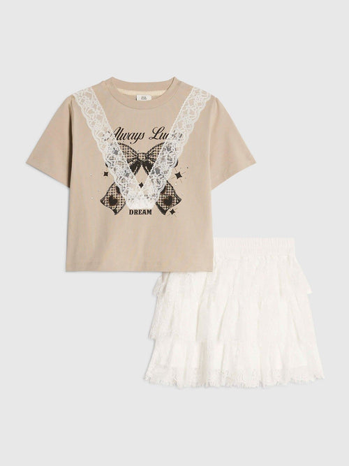 Dsiney Kidz - River Island Cream Lace Top & Ruffle Skirt Set image 1