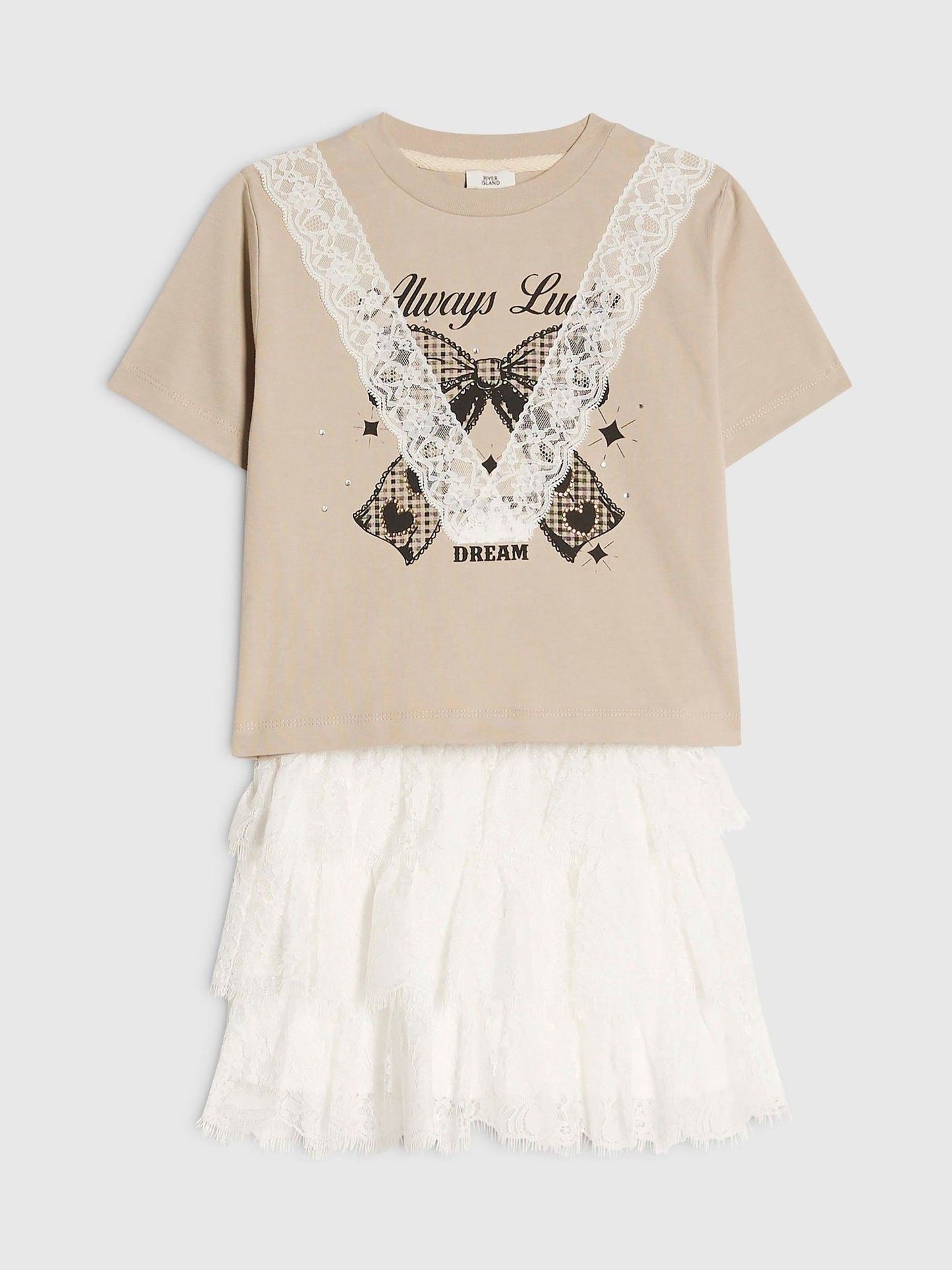 Dsiney Kidz - River Island Cream Lace Top & Ruffle Skirt Set image 3