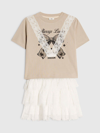 Dsiney Kidz - River Island Cream Lace Top & Ruffle Skirt Set image 3