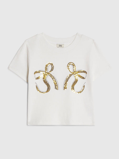 Dsiney Kidz - River Island White Sequin Bow Baby T-Shirt image 1