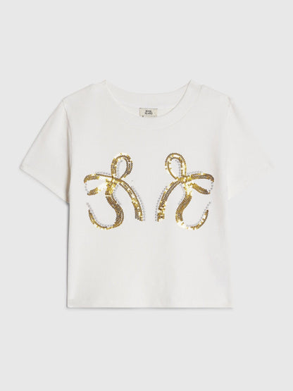 Dsiney Kidz - River Island White Sequin Bow Baby T-Shirt image 1
