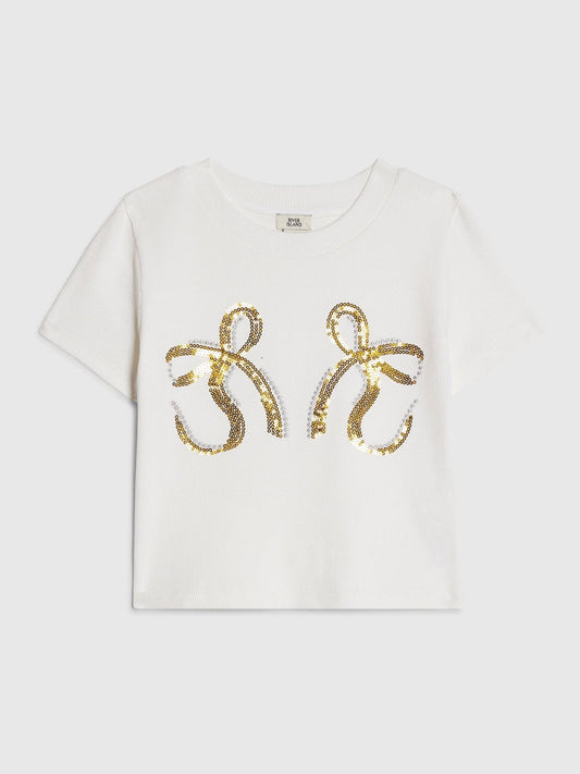 Dsiney Kidz - River Island White Sequin Bow Baby T-Shirt image 1